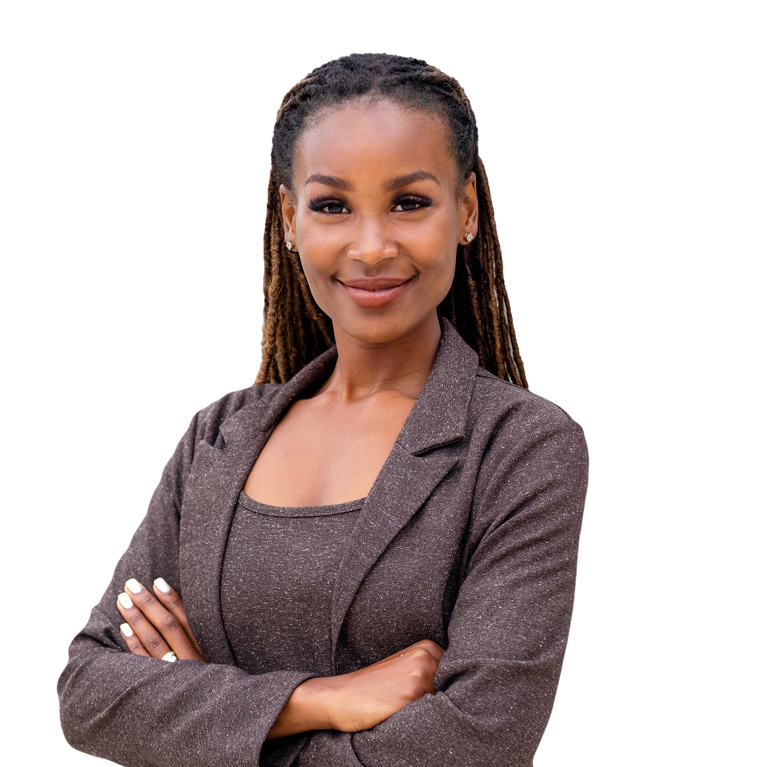 Professional woman in business attire with confident expression, showcasing inventory specialists expertise in inventory management and asset tracking in corporate environments.